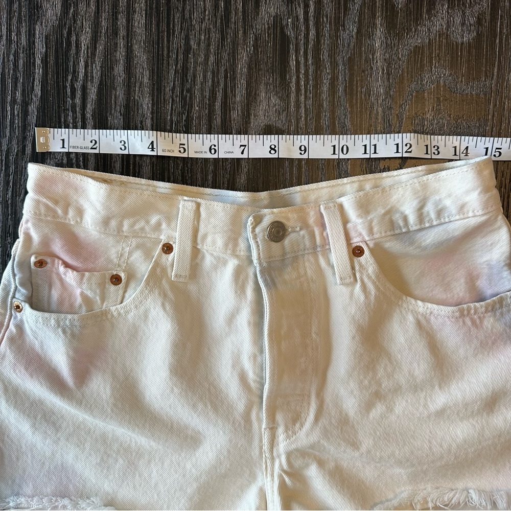 Levi 501 Jean Cutoff Shorts Cream Pink Blue Tie Dye 100% Cotton, Size 29 - Picture 3 of 14